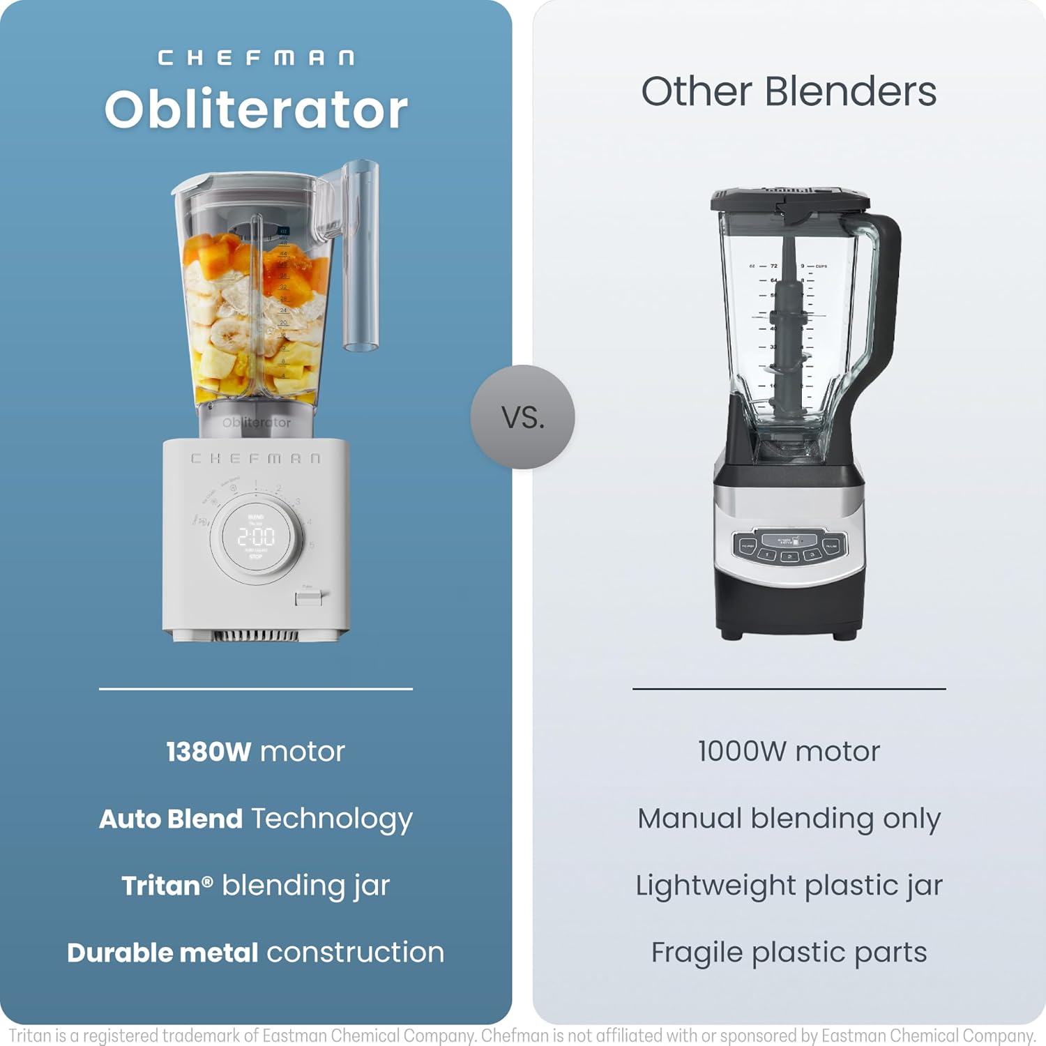 Chefman Obliterator 48 oz Countertop Blender for Smoothies, 1380W Motor to Crush Ice,…