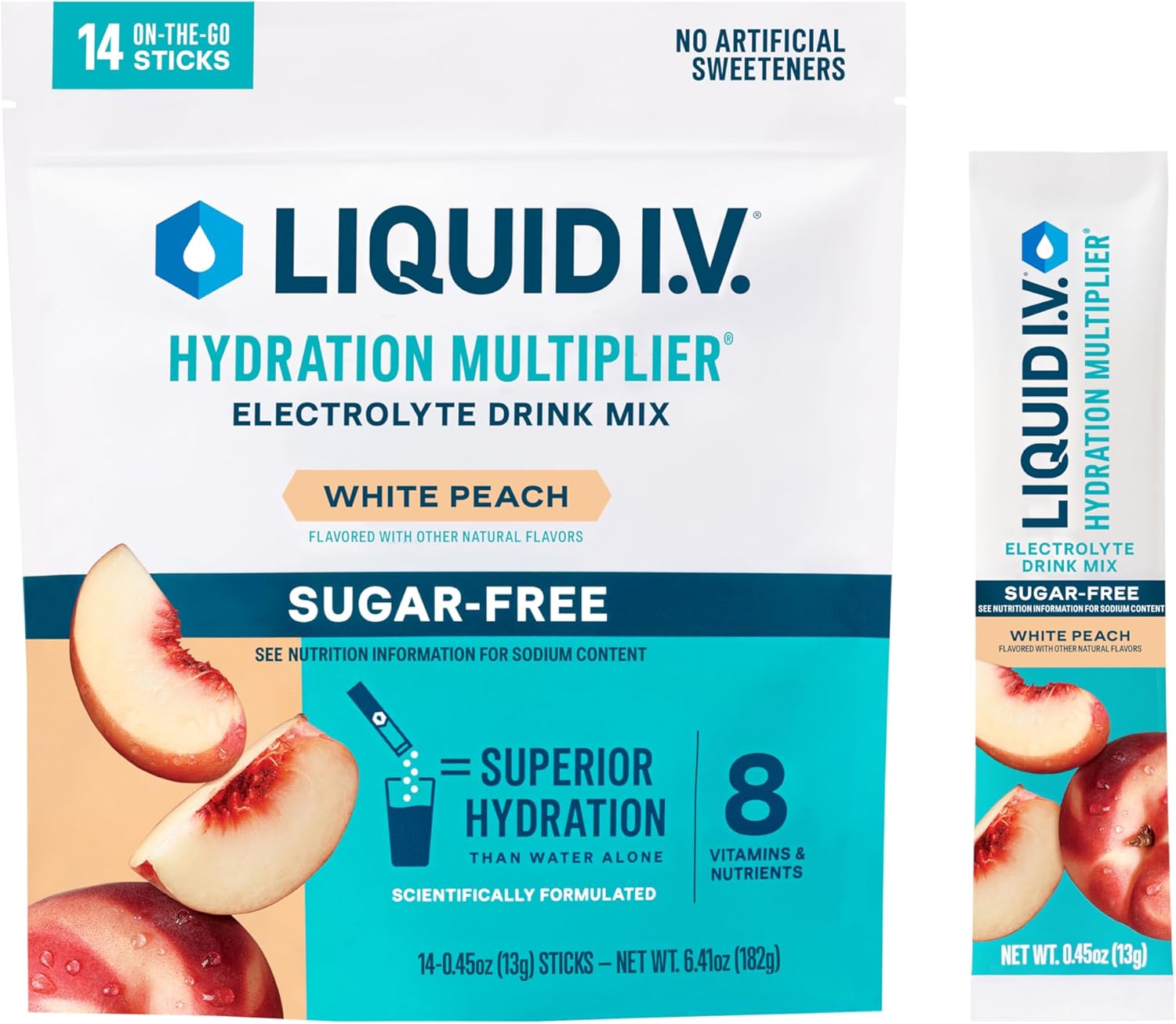 Liquid I.V.® Hydration Multiplier Sugar-Free - White Peach | Electrolyte Powder Drink…