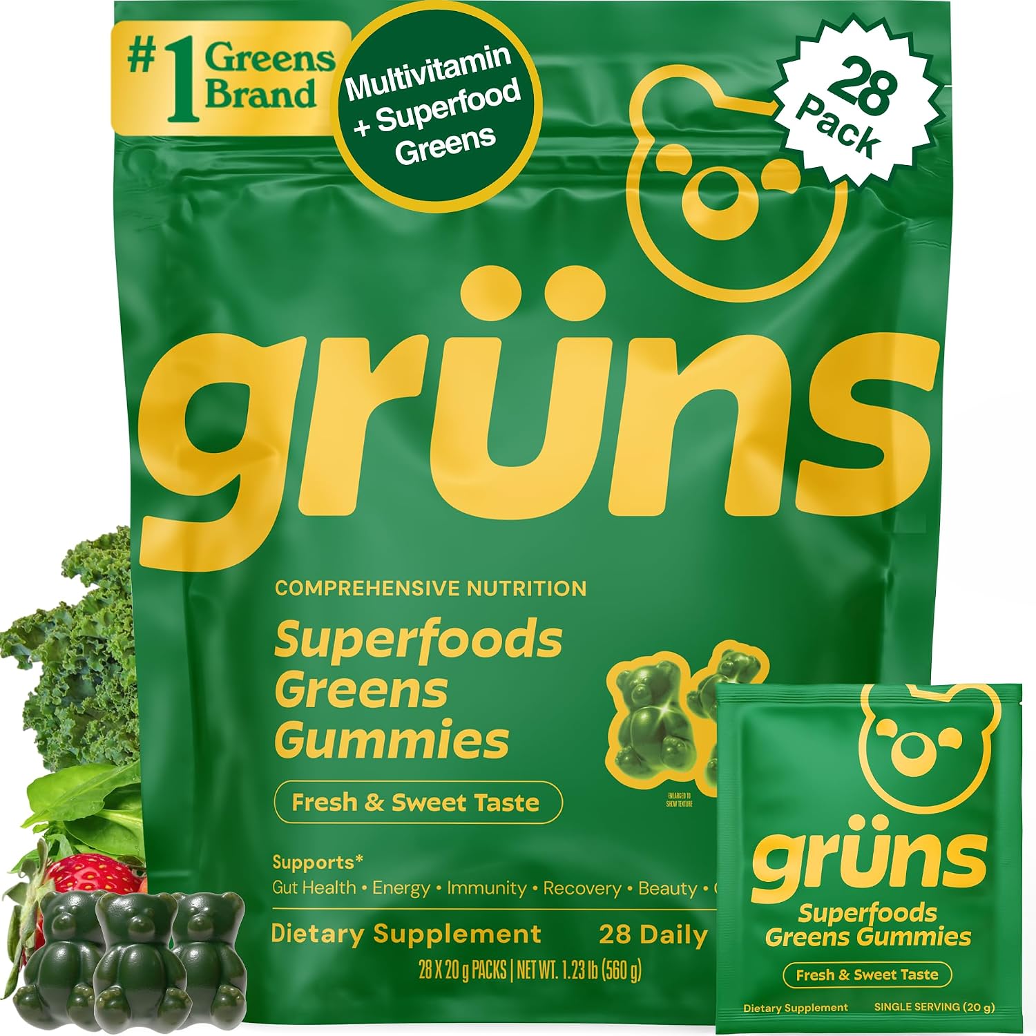 Gruns Adult Super Greens Multivitamin Gummies, Superfood Gummy Vitamins for Women and…