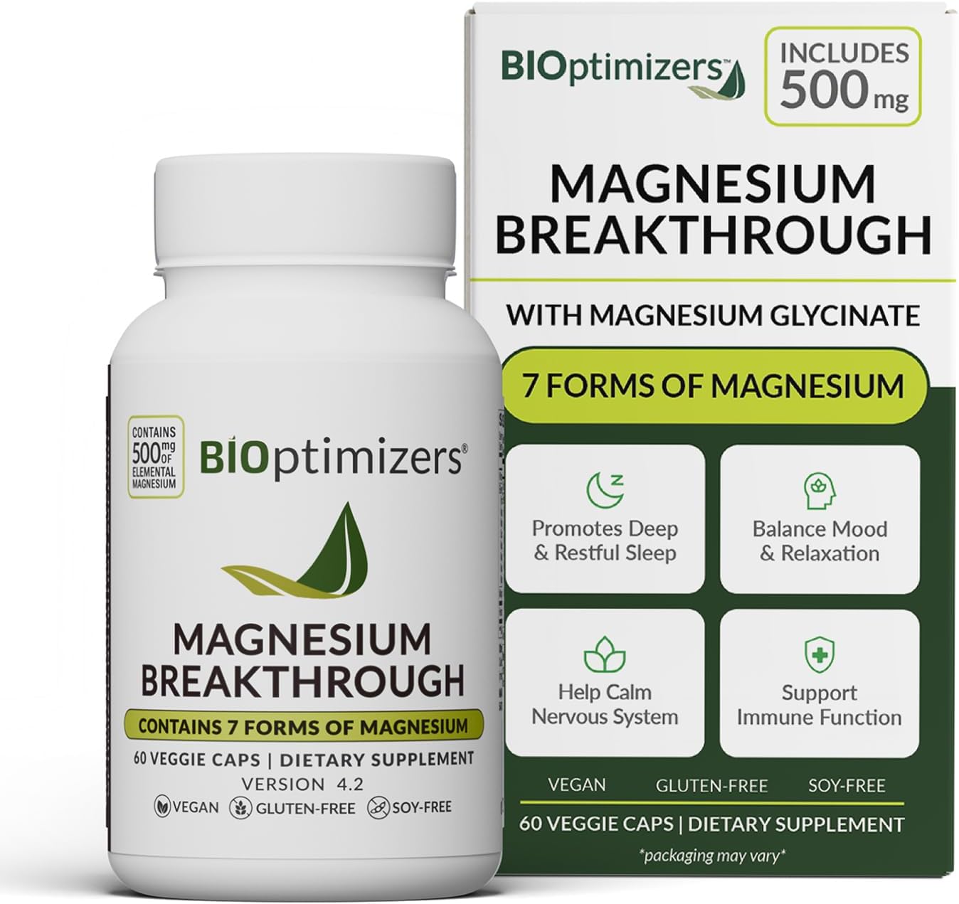BIOptimizers Magnesium Breakthrough Supplement w/ 500mg - 7 Forms of Magnesium:…