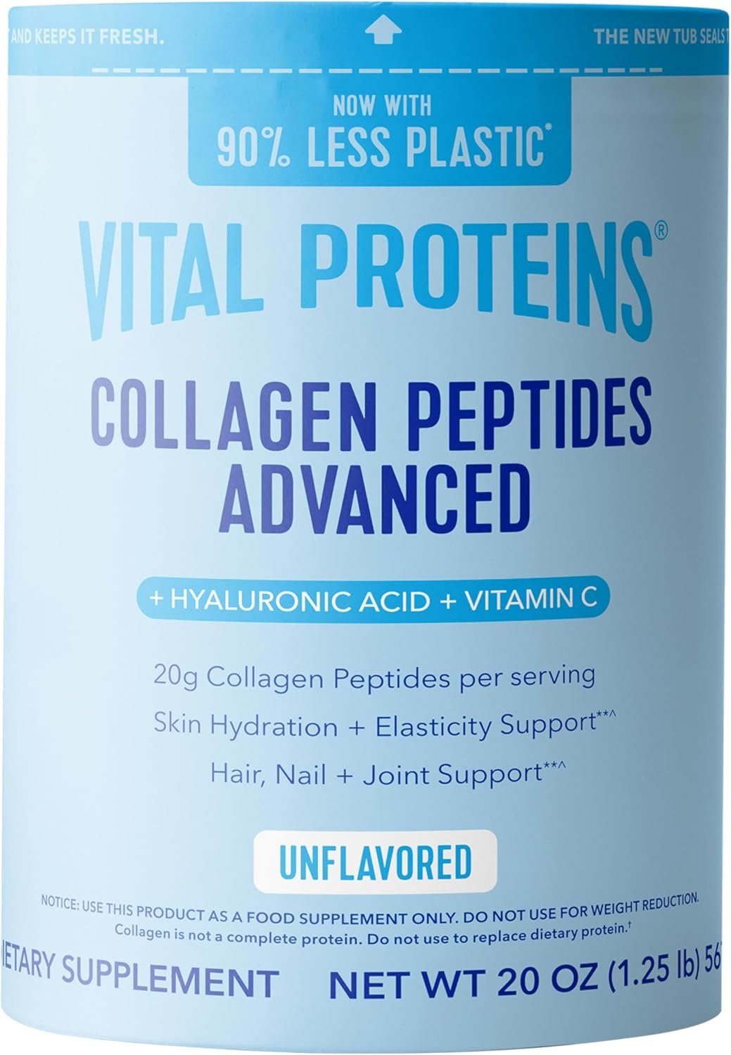 Vital Proteins Collagen Peptides Powder Advanced w/ Hyaluronic Acid & Vitamin C, 20oz…