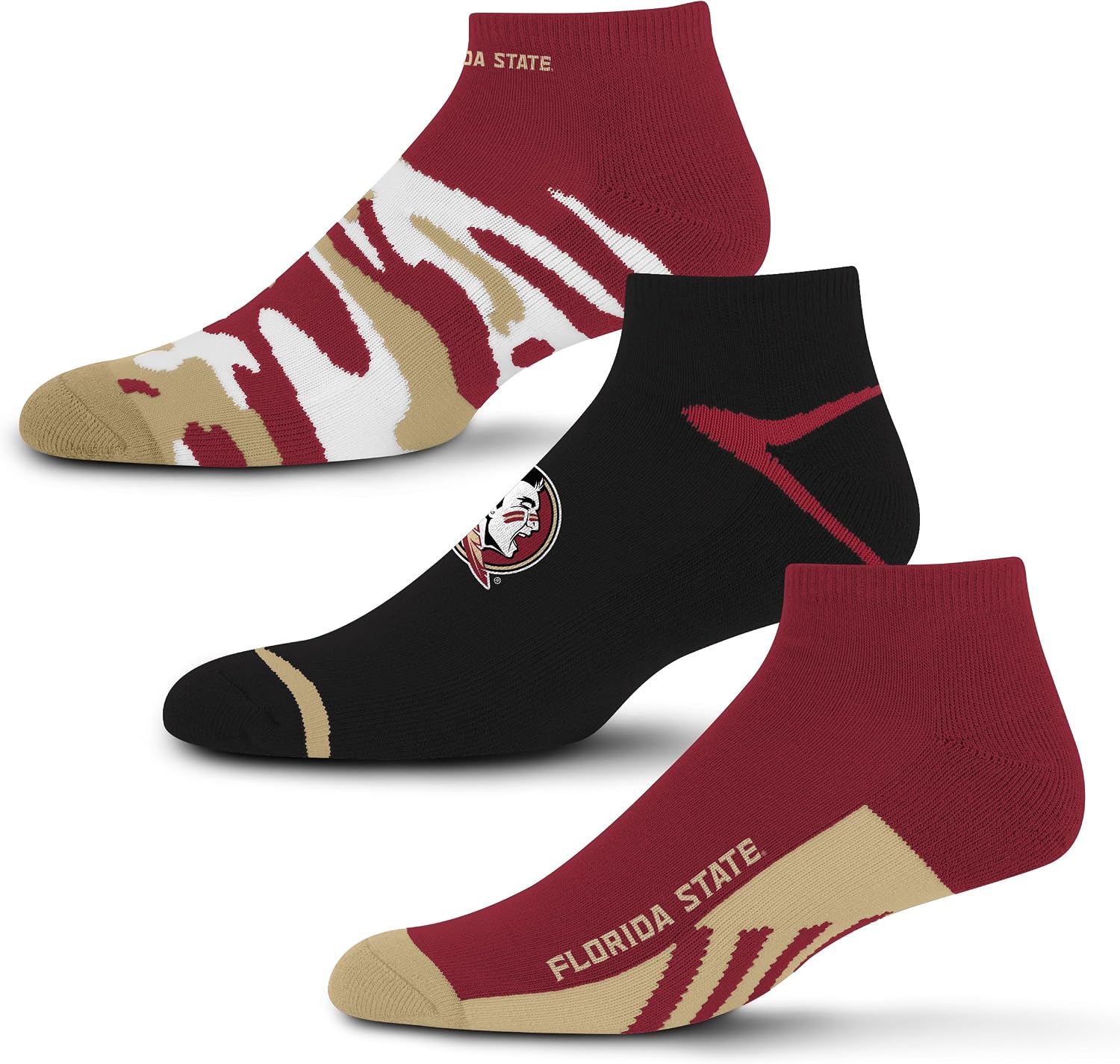 For Bare Feet NCAA unisex-adult Camo Boom 3 Pack Ankle Sock